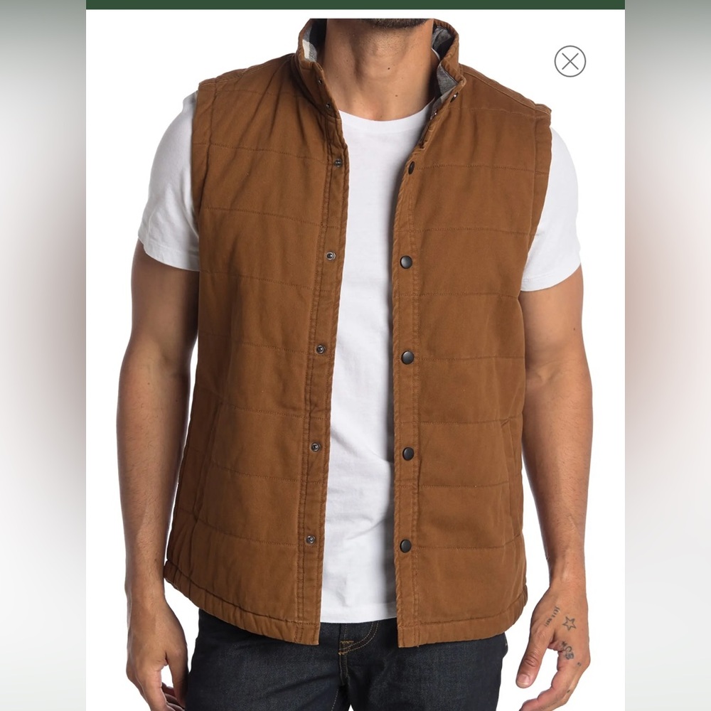 Union Mens Quilted Vintage Twill Brown Button Up Vest Plaid Print Lining